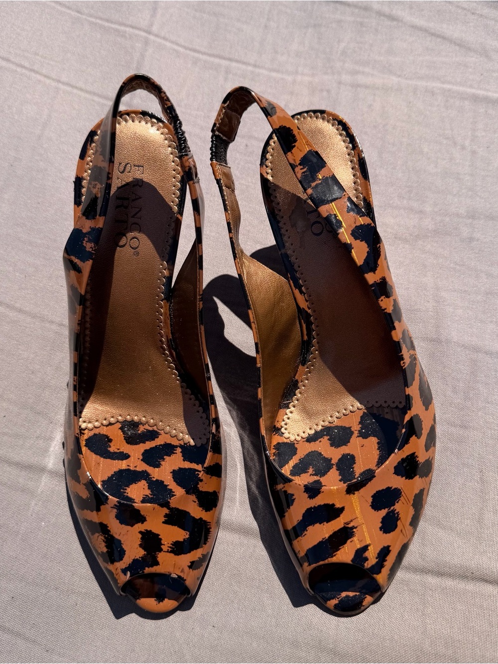Franco Sarto Leopard Print Slingback Peep-Toe Heels - Brown & Black